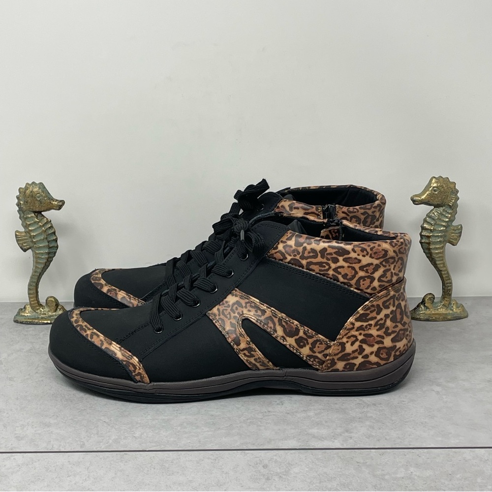 Easy Street Black and Leopard Print Sneakers